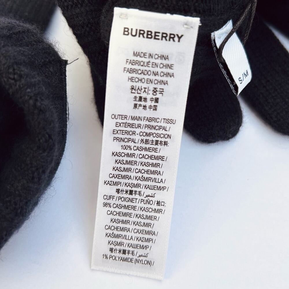 Burberry Kingdom Logo Cashmere Gloves in Black and White Size Small/Medium‎ - Picture 8 of 8